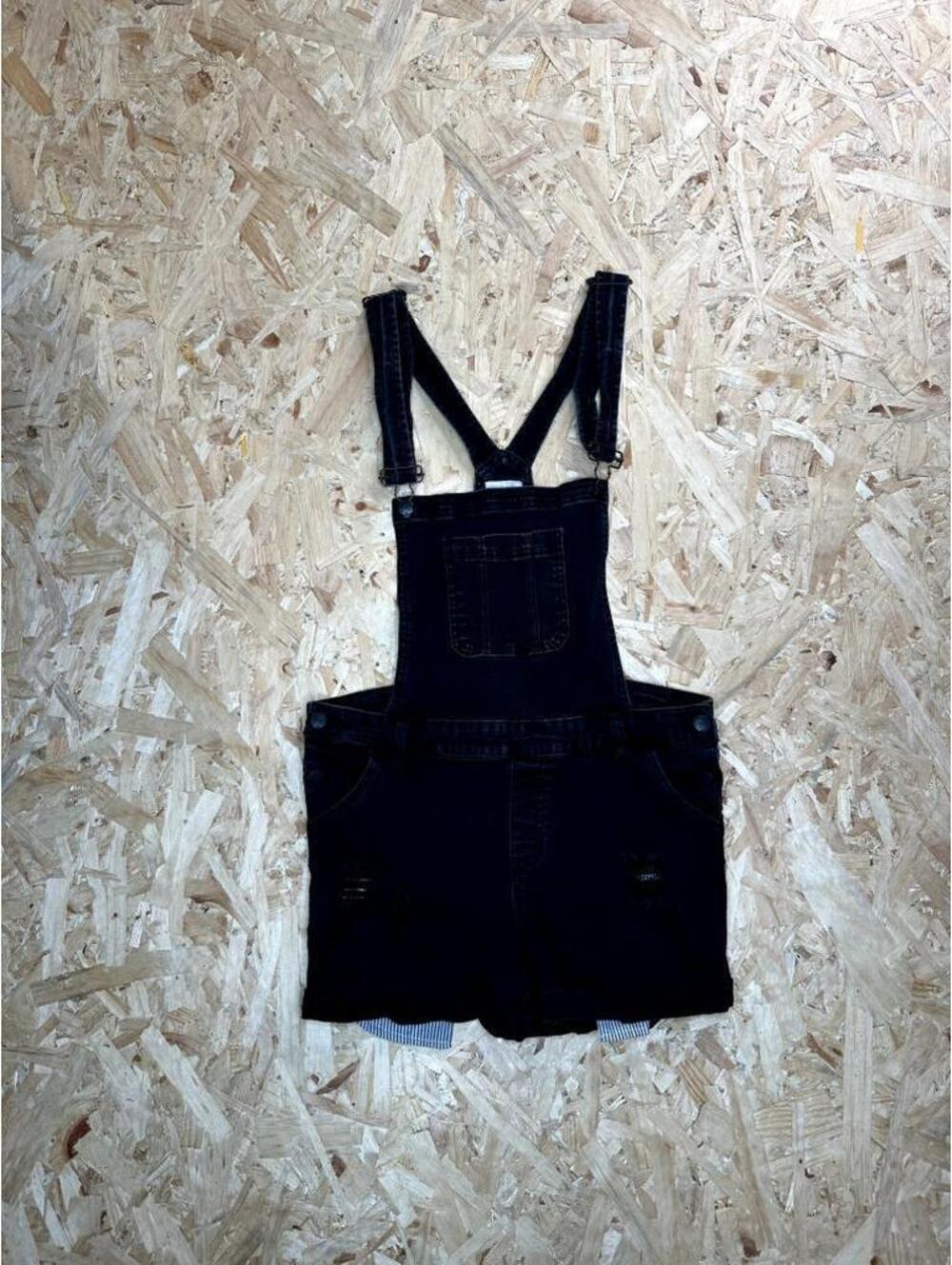 Wax Jean Womens Black Denim Shortalls Size L Distressed Bib Overalls Shorts